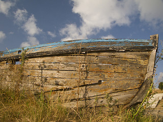 Image showing Old nautical vessel - abandoned on the dry land