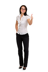 Image showing Smiling businesswoman showing ok on white background