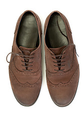 Image showing pair of brown casual design women's shoes. View from above