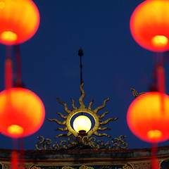 Image showing lights on top of chinese temple roof
