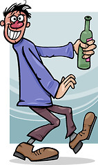 Image showing drunk guy with bottle cartoon illustration