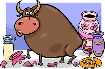 Image showing bull in a china shop cartoon