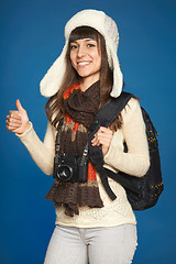 Image showing Winter woman  traveler with photocamera