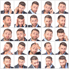 Image showing Collage portrait unshaved handsome man with difference emotions