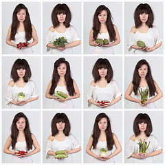 Image showing Collage young beautiful woman with the fresh vegetables