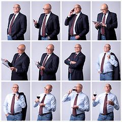 Image showing Collage portrait of a successful senior man