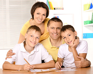 Image showing Happy family drawing