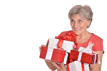 Image showing Elderly woman with gifts