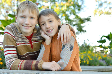 Image showing Two brothers in nature