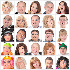 Image showing Collage of many different happy human faces