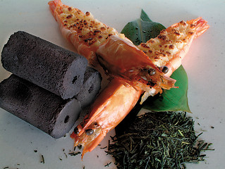 Image showing grilled prawns with charcoal