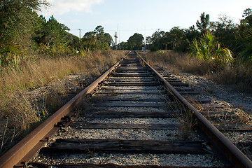 Image showing looking down Railroad tracks towards street