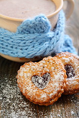 Image showing Cocoa and Linzer Cookie .