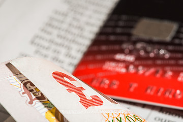 Image showing Credit cards and banknotes on newspaper