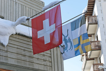 Image showing Flags of Switzerland and Canton of Graubuenden