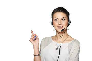 Image showing Smiling support phone operator in headset