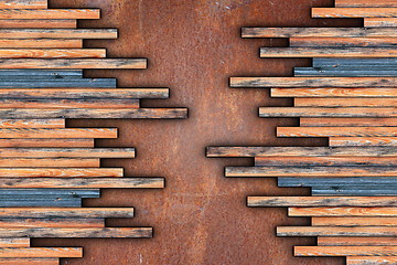 Image showing montage of wood planks on rusty surface