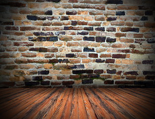 Image showing wood planks floor on cracked indoor backdrop