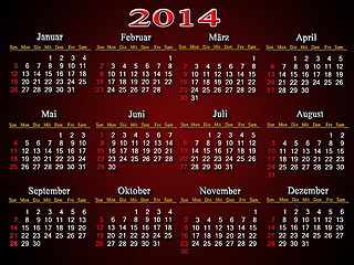 Image showing beautiful claret calendar for 2014 year in German