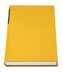 Image showing Yellow book isolated on white, black frame for title on the spin