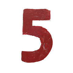 Image showing Red handwritten number five isolated