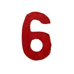 Image showing Red handwritten number six isolated