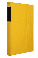 Image showing Yellow book isolated on white, black frame for title on the spine