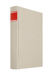 Image showing Grey book isolated on white, red frame for title on the spine