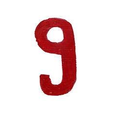 Image showing Red handwritten number nine isolated