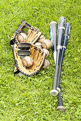 Image showing baseball equipment on the grass