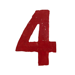 Image showing Red handwritten number four isolated