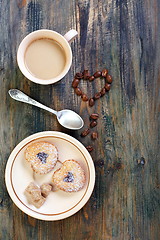 Image showing Coffee, cookies and heart of coffee beans. 