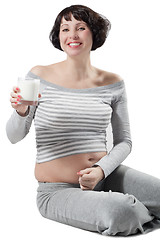 Image showing Smiling women eating healthy lifestyle yogurt food