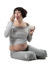 Image showing Women eating healthy lifestyle yogurt food