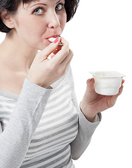 Image showing Women eating healthy lifestyle yogurt food