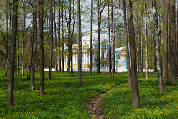 Image showing Pavilion in Catherine`s park in Tsarskoe Selo through the woods