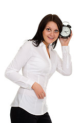 Image showing beautiful girl with alarm clock