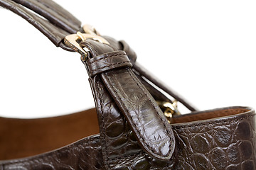 Image showing Close-up brown fashion ladies handbag crocodile