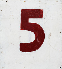 Image showing number five on white plywood board