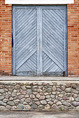 Image showing blue wooden plank doors