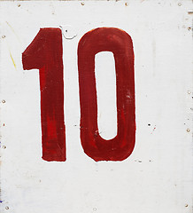 Image showing number ten on white plywood board