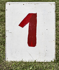 Image showing number one on white plywood board