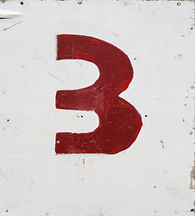 Image showing number three on white plywood board