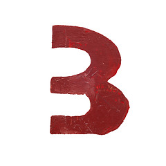 Image showing Red handwritten number three isolated