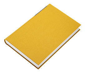 Image showing Yellow book isolated on white, black frame for title on the spin