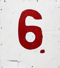 Image showing number six on white plywood background