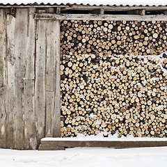 Image showing plank wall and pile of fire woods background