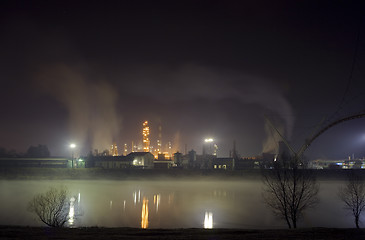 Image showing Oil refinery at night