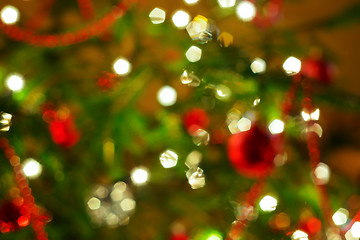 Image showing Abstract background. Blurred colorful circles bokeh of christmas lights 