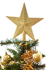 Image showing Decorated christmas tree with yellow and green balls 